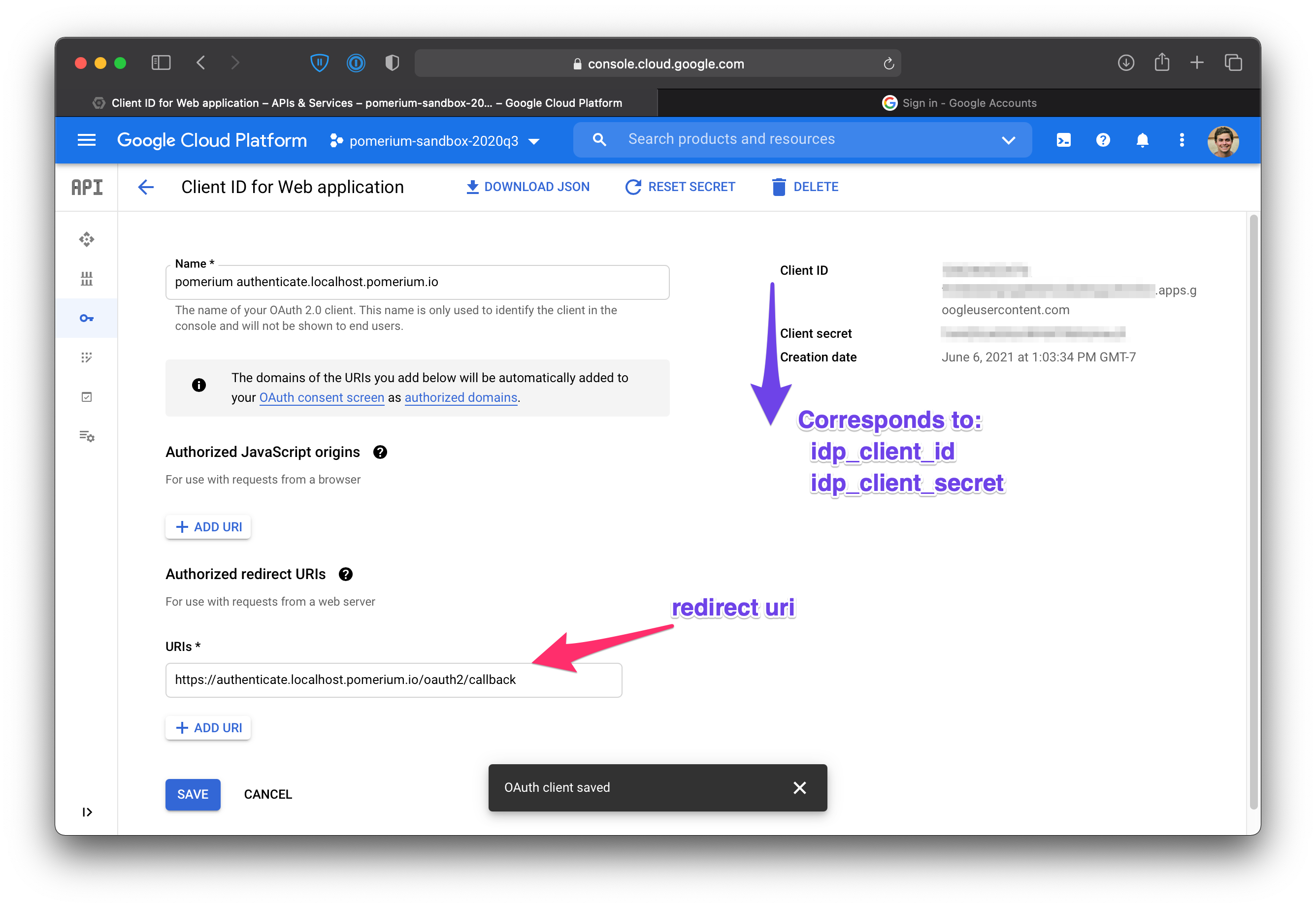 Web App Credentials Configuration