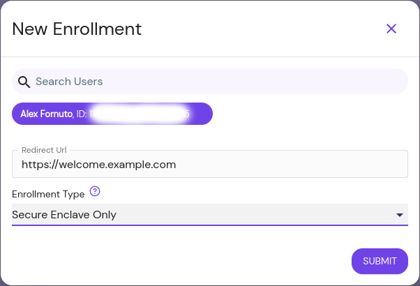 Screenshot of the New Enrollment Modal